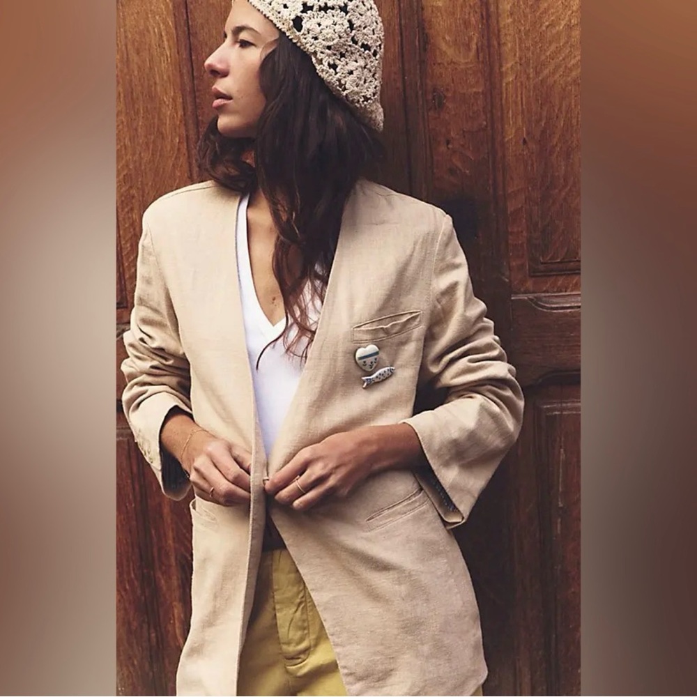 Free People Poppy Linen Blazer in Semolina (LARGE)($198)